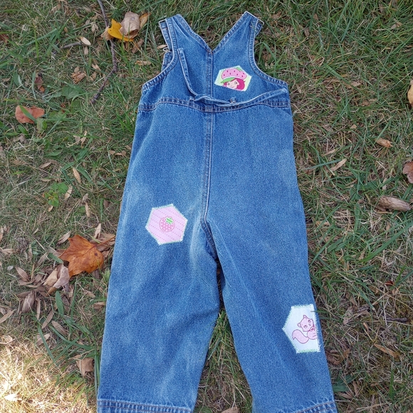Handmade Strawberry Shortcake embellished denim overalls - Picture 2 of 4